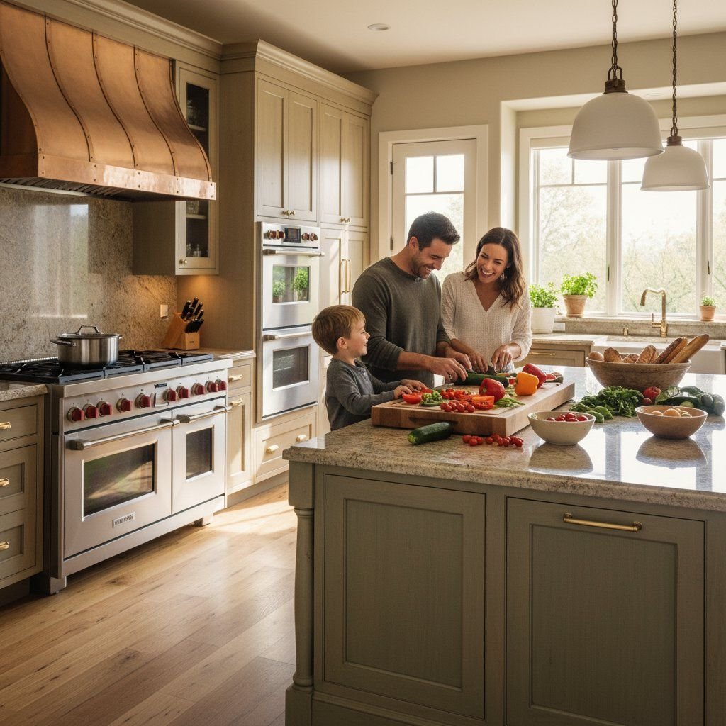 Happy family enjoying their repaired kitchen appliances