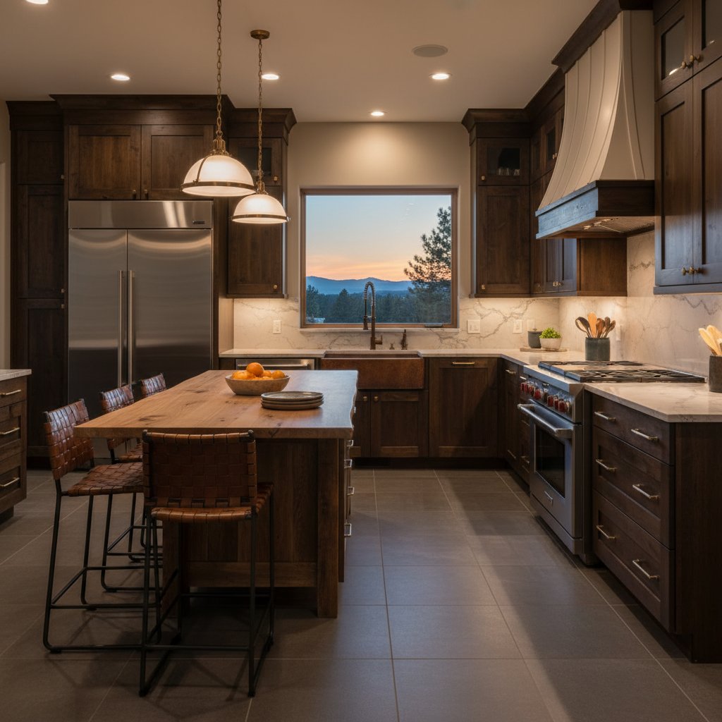 Elegant Highlands Ranch kitchen featuring Sub-Zero refrigeration columns